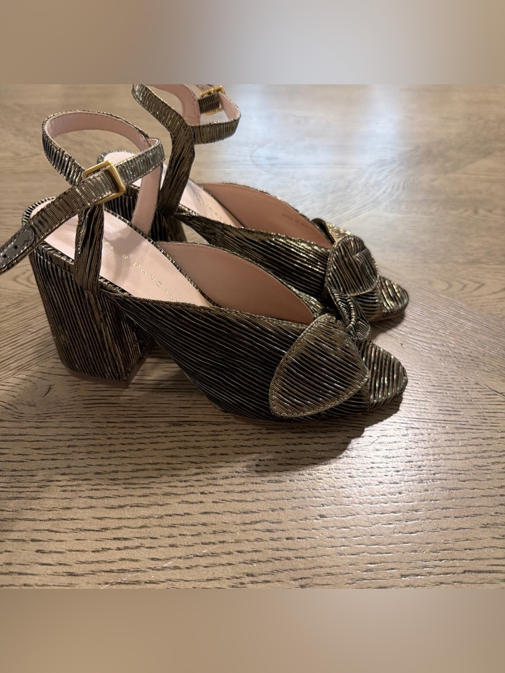Loeffler Randall Gold Pleated Bow Strappy Sandals With Strap 6.5